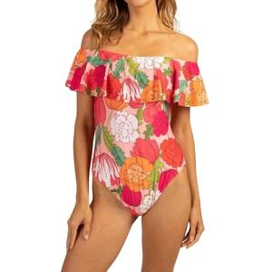 Trina Turk Sunny Bloom Off‎ The Shoulder Bandeau One Piece  Size 8